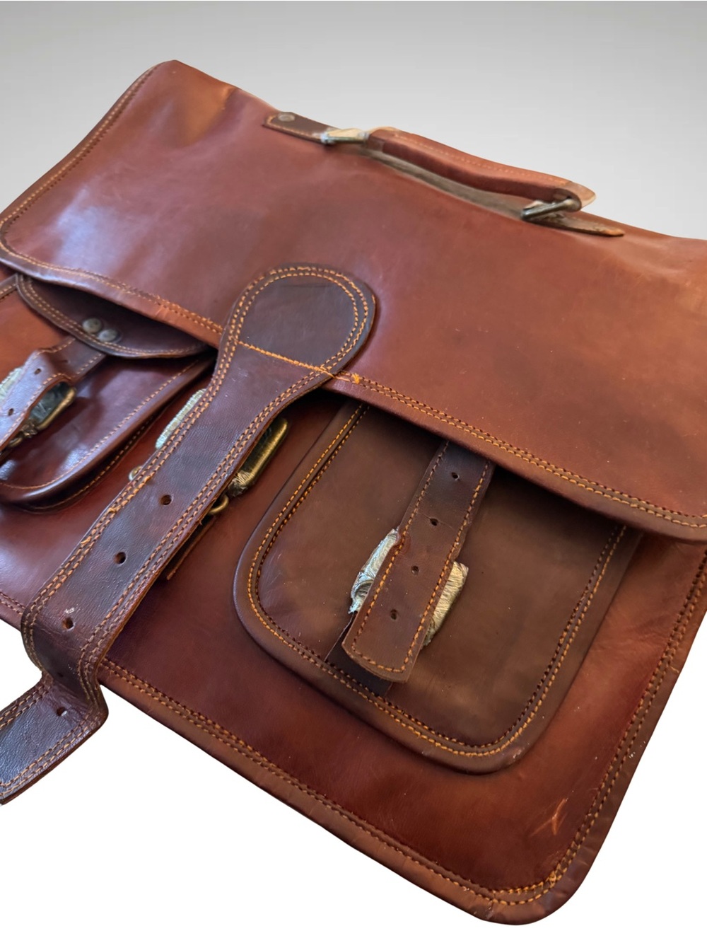 Leather Men’s Briefcase Messenger Bag - Brown